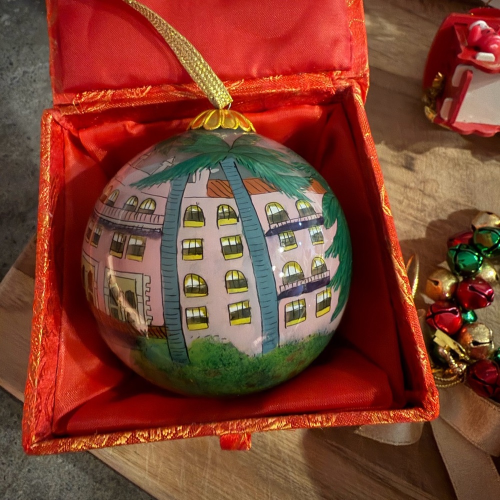 Hand-Painted Holiday Ornament with Palm Design